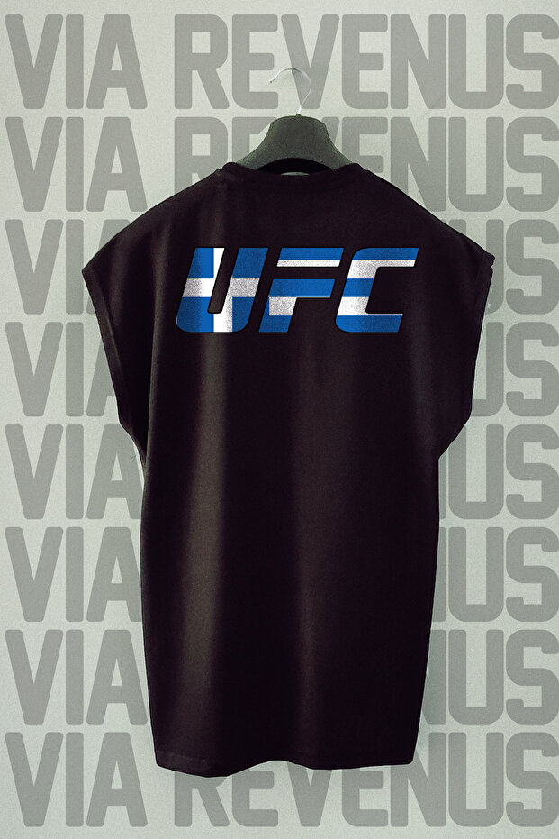 تيشيرت رياضي برقبة دائرية وأكمام مطبوعة من الأمام والخلف من UFC اليونان