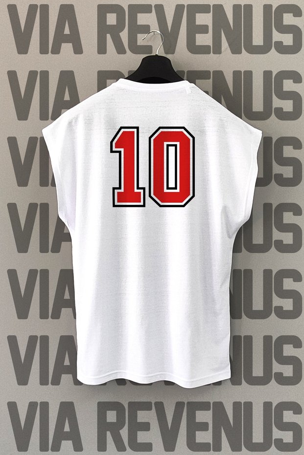 Number 10 Red Printed Zero Sleeve Crew Neck Sports Tshirt
