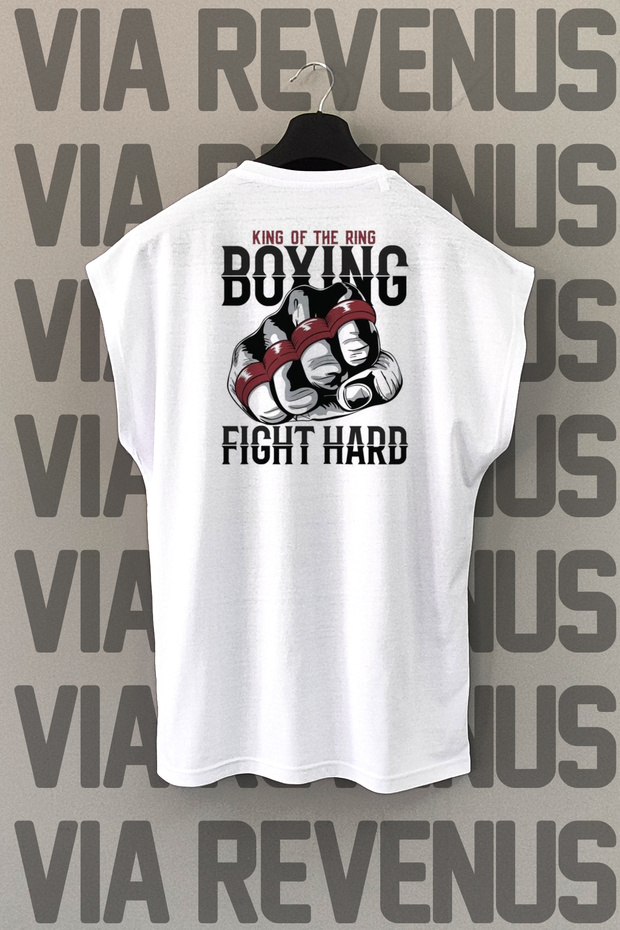 Boxing Fight Hard Back Printed Zero Sleeve Crew Neck Sports Tshirt