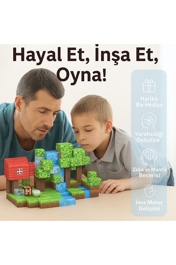 104 Parça Manyetik Minecraft Tarzı Blok Seti – Eğitici ve Modüler Yapı Oyuncağı - 3