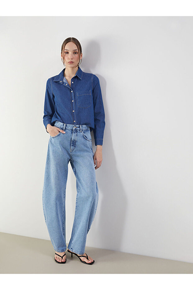 Trendlucky Baggy Fit Women's Jean Pants with Difference in Color