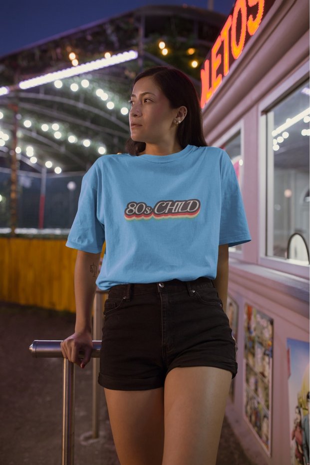 Men/Women 80S Child Transfer Printed Round Neck Short Sleeve T-Shirt