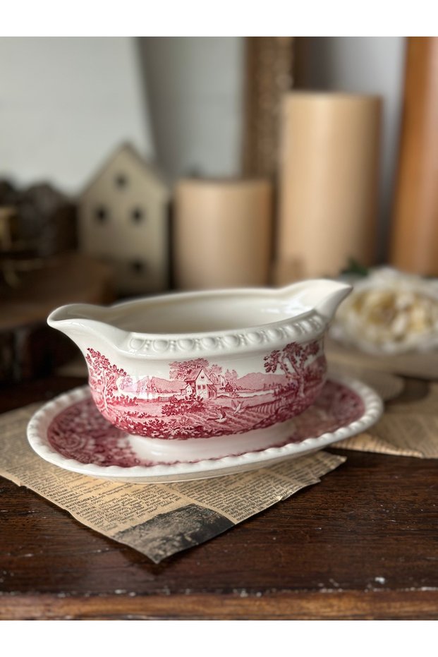 Villeroy Boch Rusticana Porcelain Red Antique Porcelain Sauce Bowl with Bottom Plate Presentation Bowl