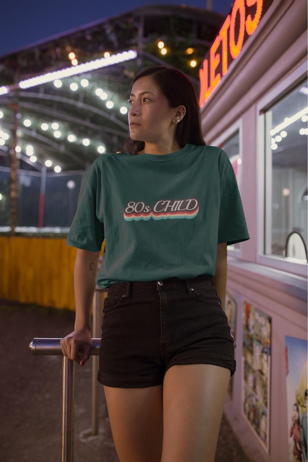 Men/Women 80S Child Transfer Printed Round Neck Short Sleeve T-Shirt