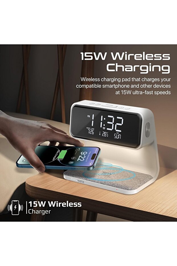 Wireless Charging Alarm Clock, Premium Digital Display Dual Alarm Clock with Snooze Function - 1