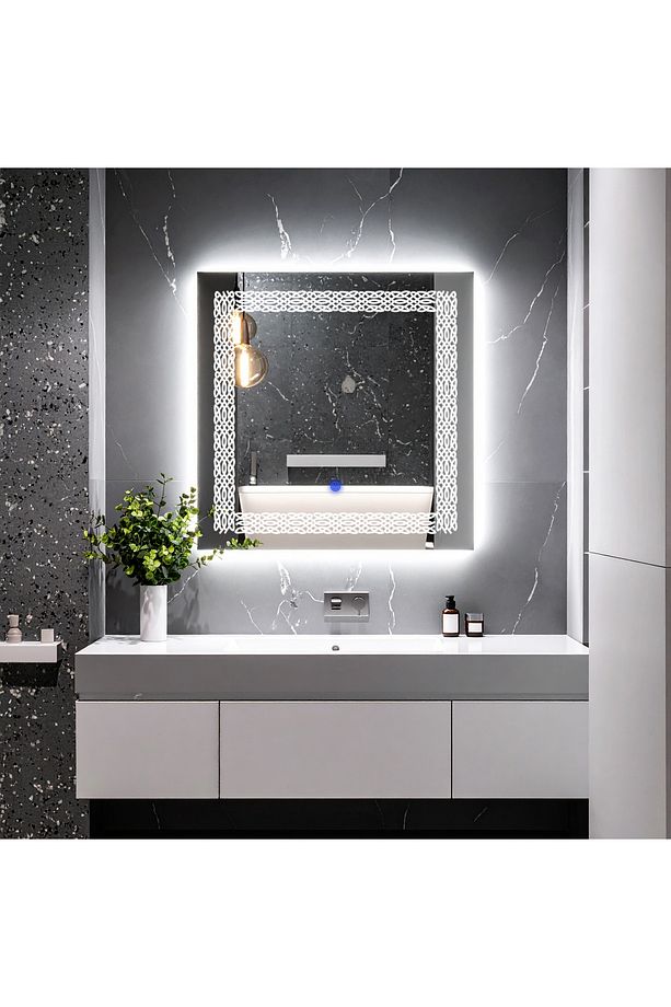 Dorein Beyaz Led'li Lazer Kumlamalı Lavabo & Banyo Aynası (Dokunmatik Sensörlü) - 2