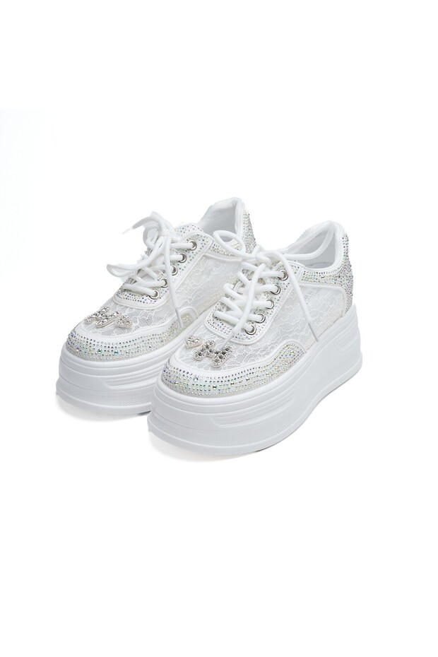 Yüksek Taban Taşlı Kadın Sneaker - 2