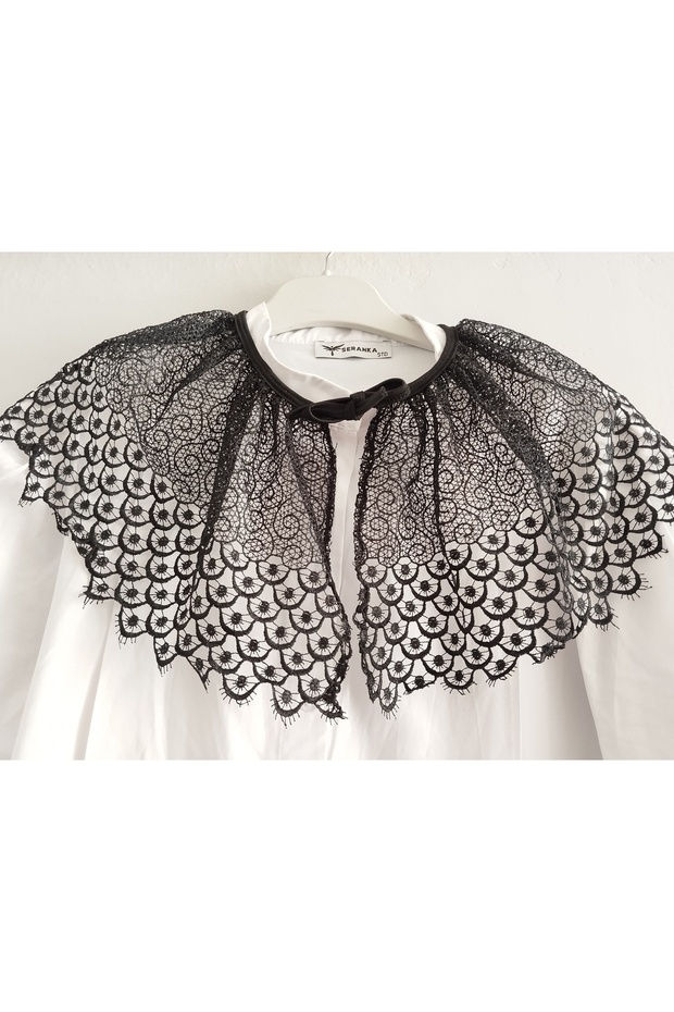 ياقة واسعة باللون الأسود - 2