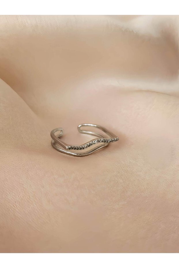 Two Rows of Wavy Model Zircon Stone Adjustable Gold Gold Color Ring