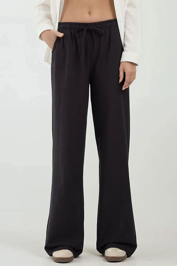 Geniş Paça Lastikli Bel Pantolon - 1