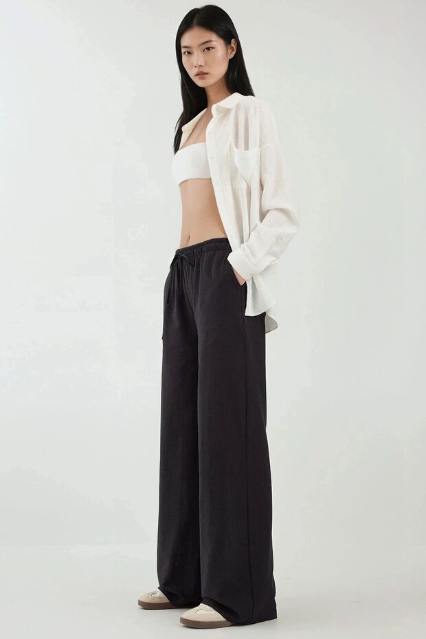 Geniş Paça Lastikli Bel Pantolon - 3