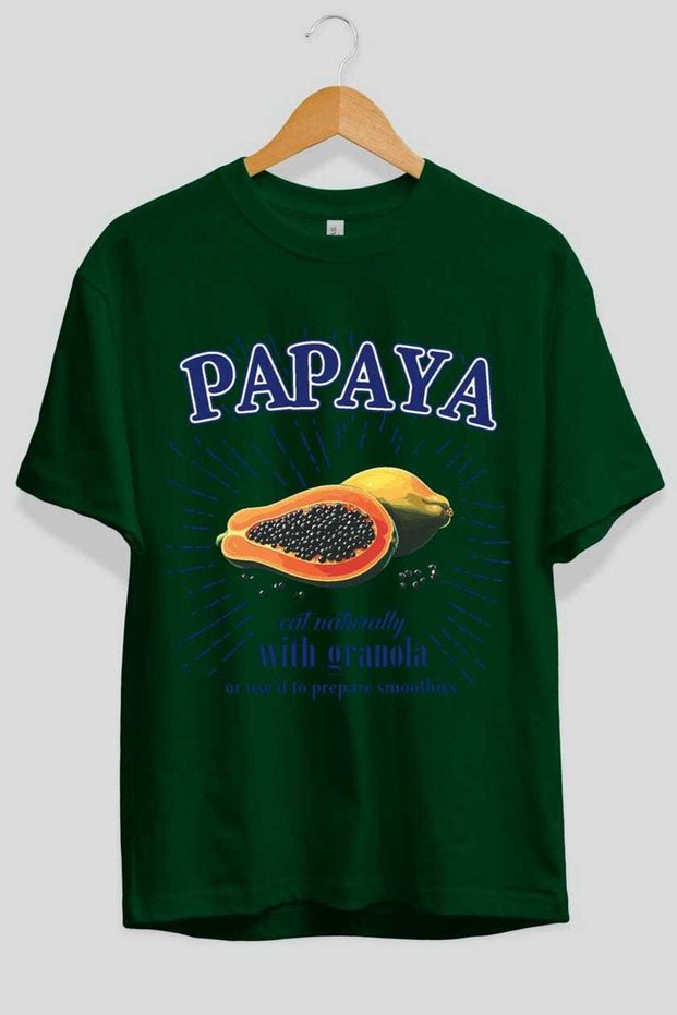 Papaya Front Printed Green Oversize T-Shirt Men's Women's Cotton Crew Neck T-Shirt