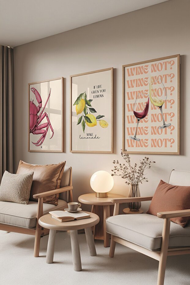 Ahşap Tablo Seti, 3 Adet Ahşap Çerçeveli Poster wine not? Model No:300855, Multicolor Duvar Dekoru - 1