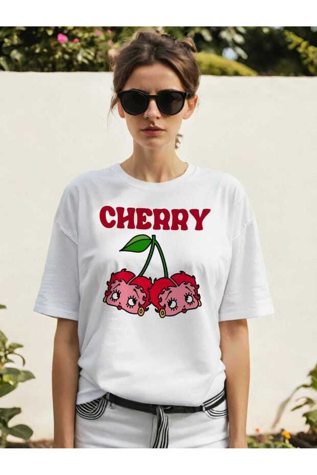 Cherry Cherries 10 Pre-Printed White Oversize T-Shirt Men Women Cotton Crew Neck T-Shirt