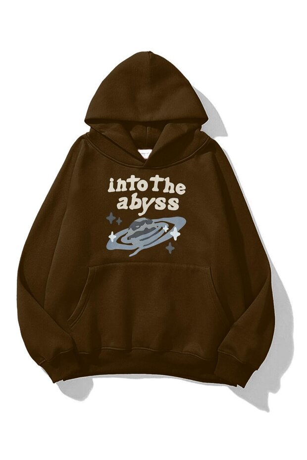 Unisex into the Abyss Printed Fleece Oversize Autumn/Winter Sweatshirt Brown