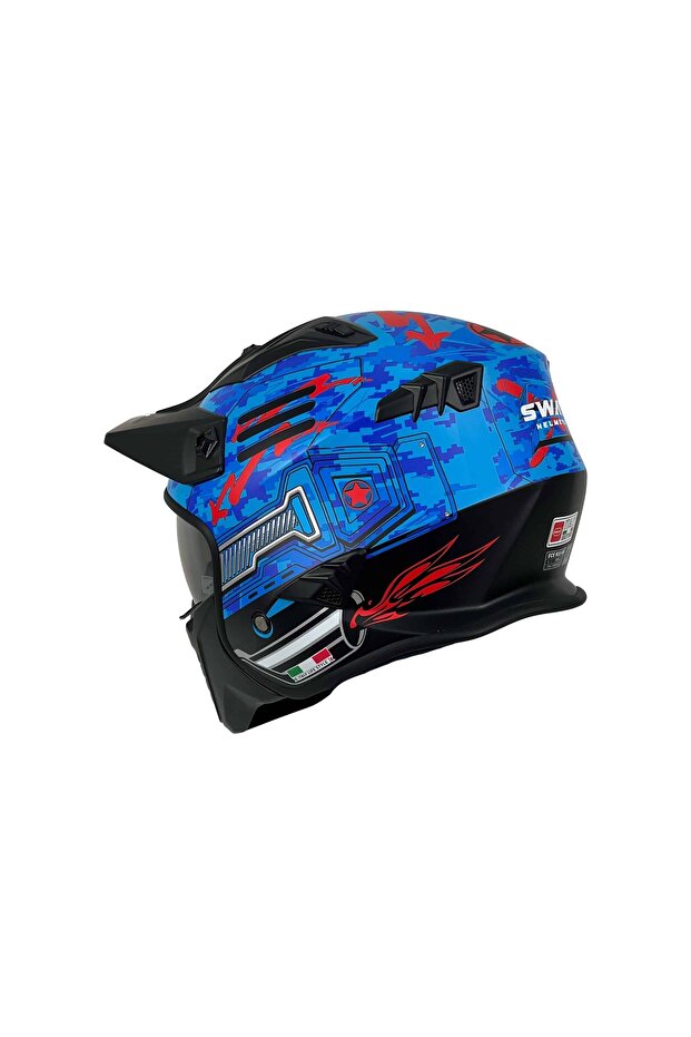 SW X2 TOKYO TROOPER Blue Red Moduler Kask - 5