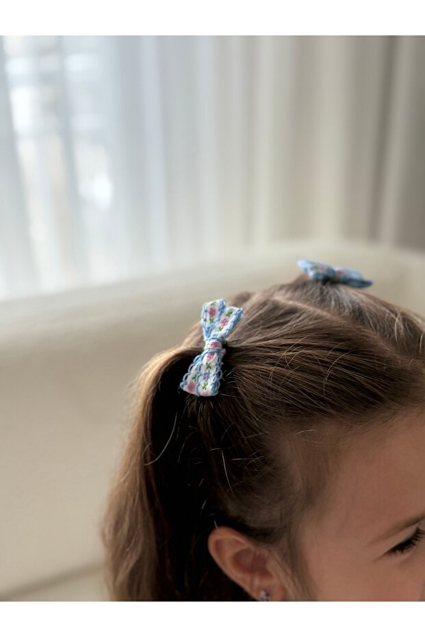 Blue Bow Buckle Set with Tiny Pattern - 1