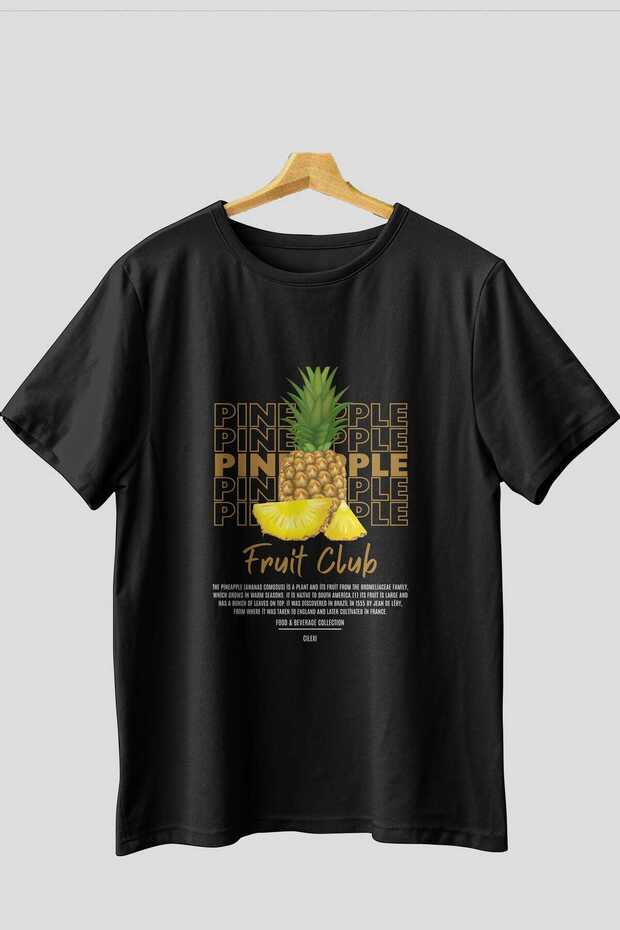 Pineapple Front Printed Black Oversize T-Shirt Men Women Cotton Crew Neck Tshirt