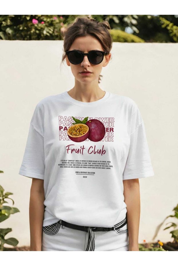 Passionflower Front Printed White Oversize T-Shirt Men Women Cotton Crew Neck Tshirt