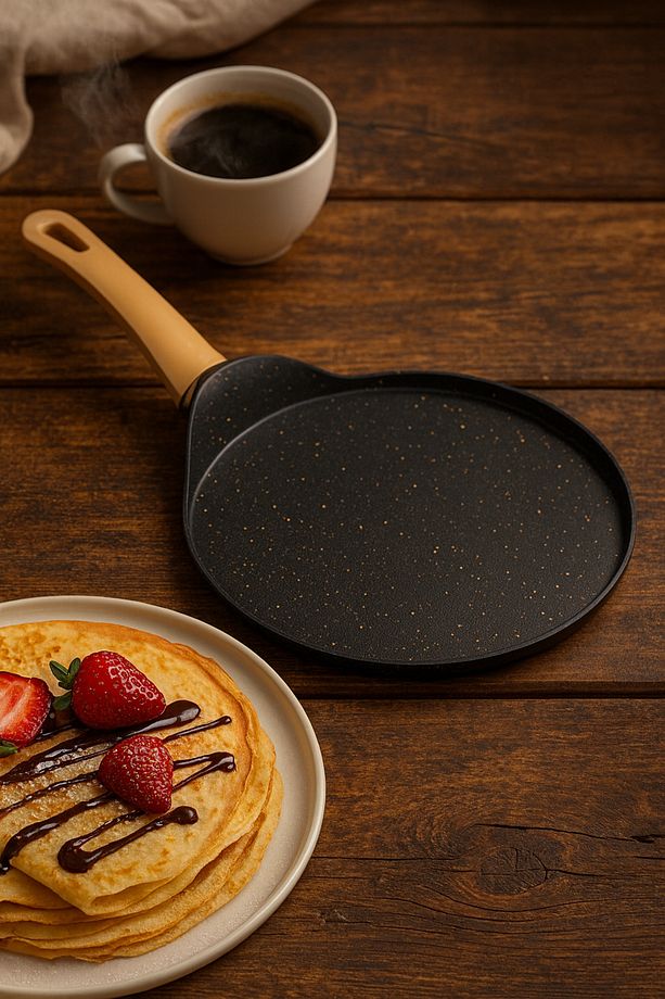Siyah Granit Krep Tavası 24 cm – Yanmaz Yapışmaz Yüzeyli, Ergonomik Saplı Döküm Krep Tava - 1