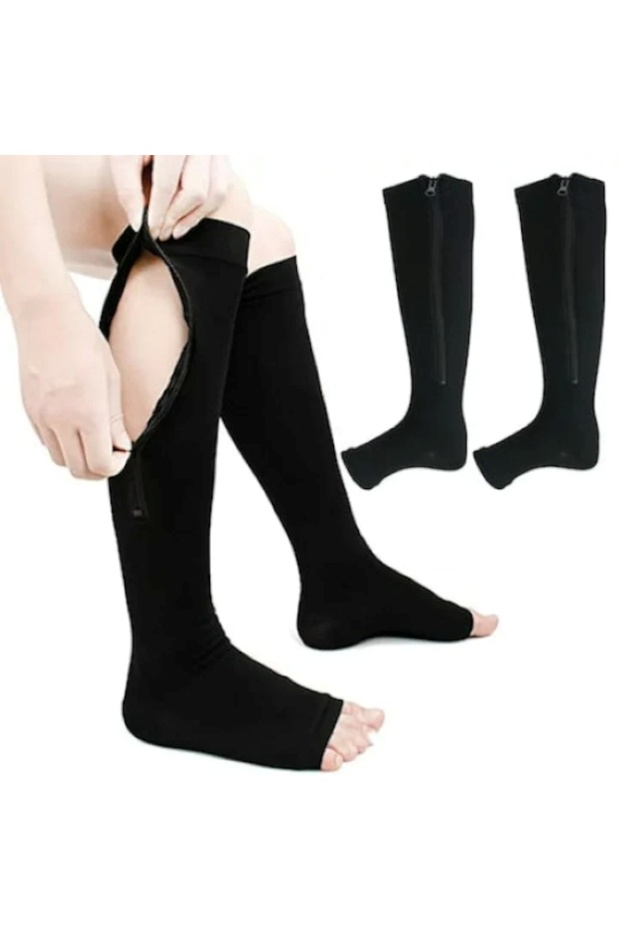 Compression Socks with Zipper for Circulation and Varicose Veins, Black, Sizes L-XL - 3