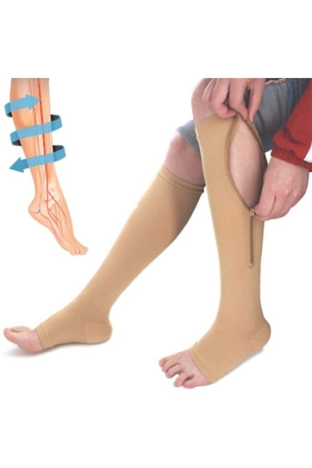 Compression Socks with Zipper for Circulation and Varicose Veins, Beige, Sizes L-XL - 5