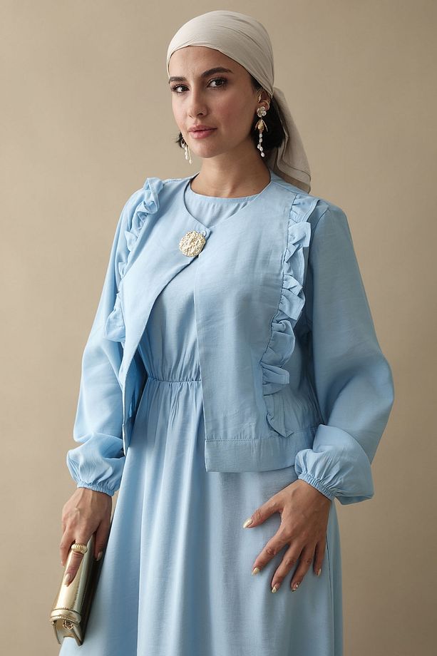 Fırfır Ceketli Modal Bebe Mavisi Jile Elbise - 3