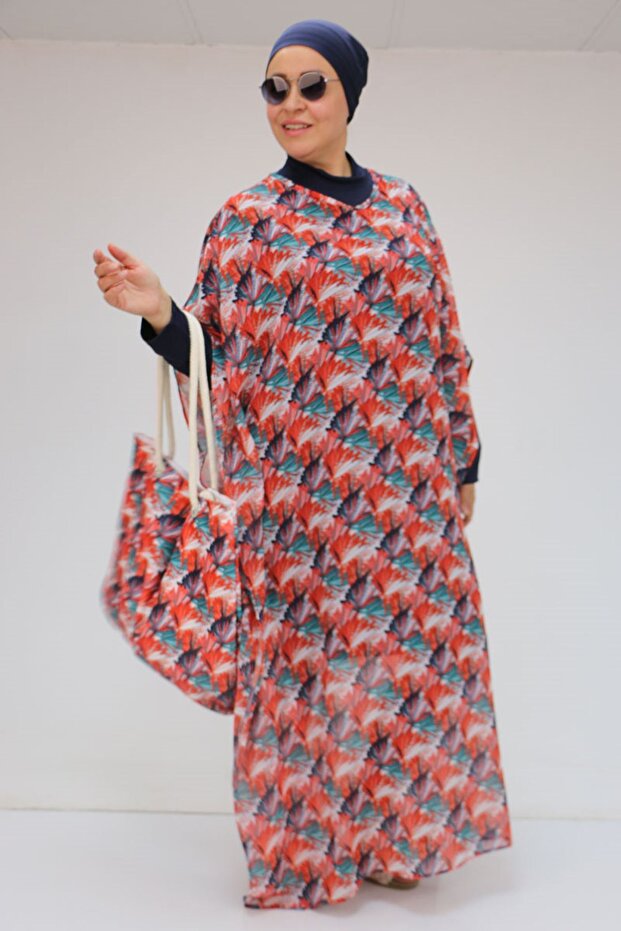 1719 Large Size Pareo - Leaf Pattern Orange - 2