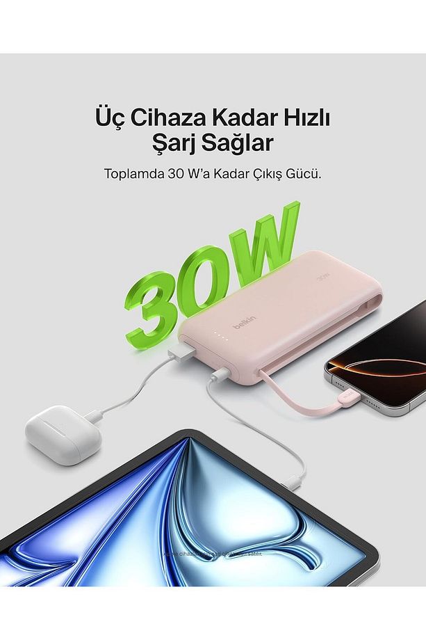 BoostCharge Powerbank, 20K Entegre Kablolu Taşınabilir Güç Kaynağı, 30 W Hızlı Şarj, USB-C - 5
