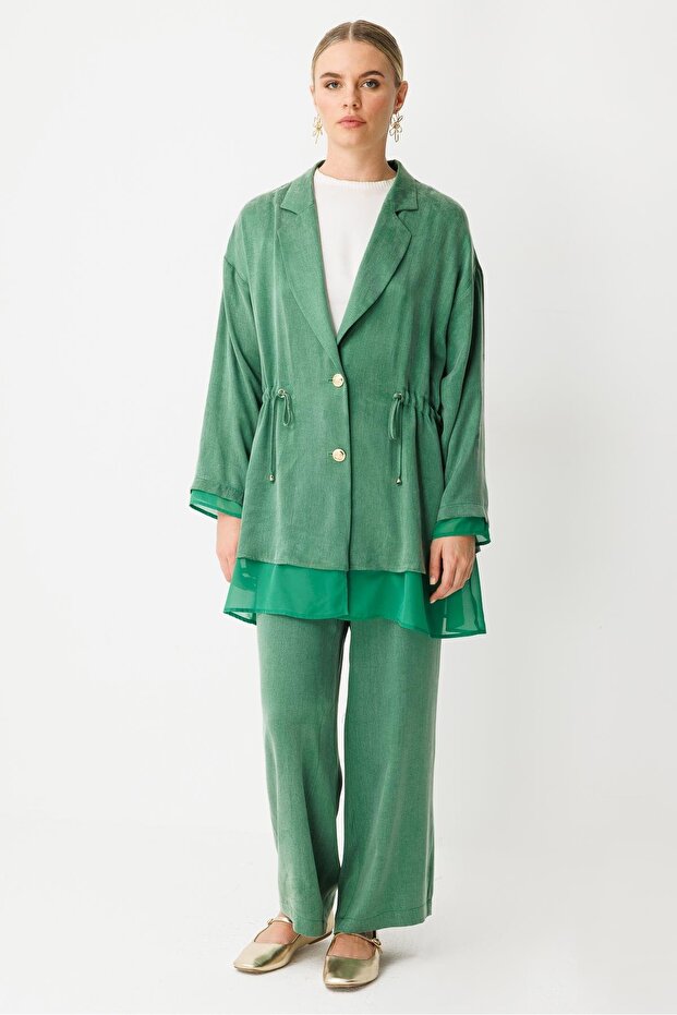 Chiffon Fabric Mixed Suit Green