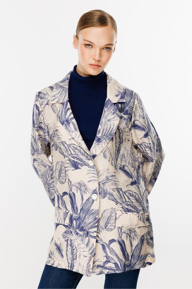 Desenli Ceket BEJ MAVİ - 1