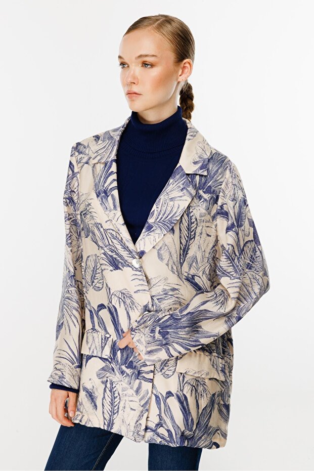 Desenli Ceket BEJ MAVİ - 6