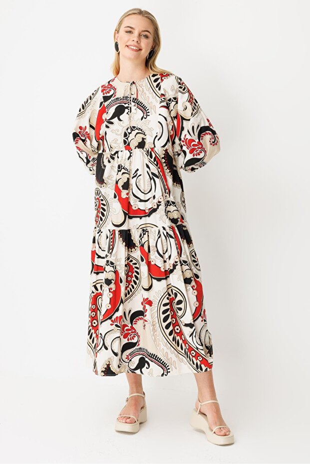 Elbise EKRU KIRMIZI - 2