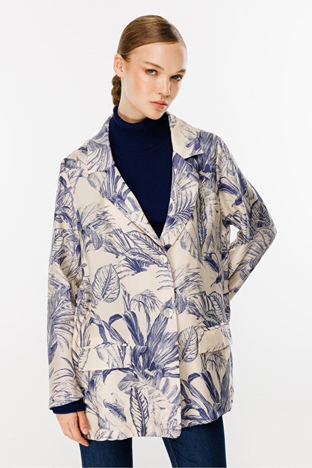 Desenli Ceket BEJ MAVİ - 4