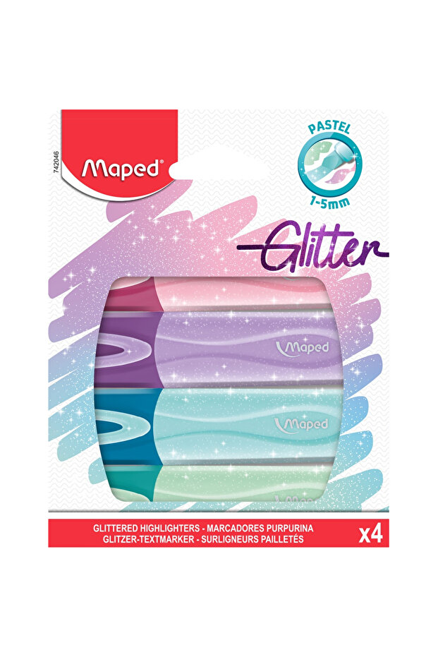 Set of 4 highlighter markers with glitter Fluo'Peps Classic Pastel Maped, Multicolor
