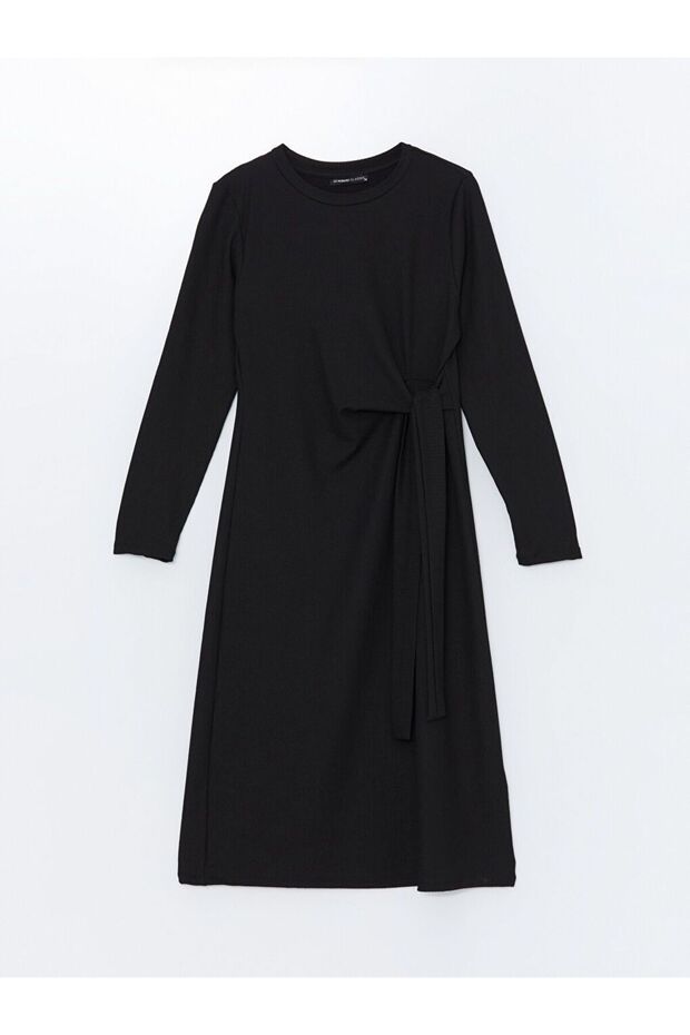 Bisiklet Yaka Dokulu Elbise - 1