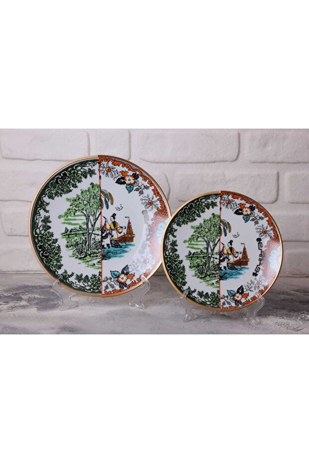 Handmade 12-Piece Porcelain Cake and Serving Plate Set for 6 People Hybrid 6 Series