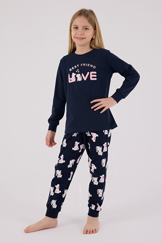 Kız Çocuk Lacivert Pijama Takımı - 2