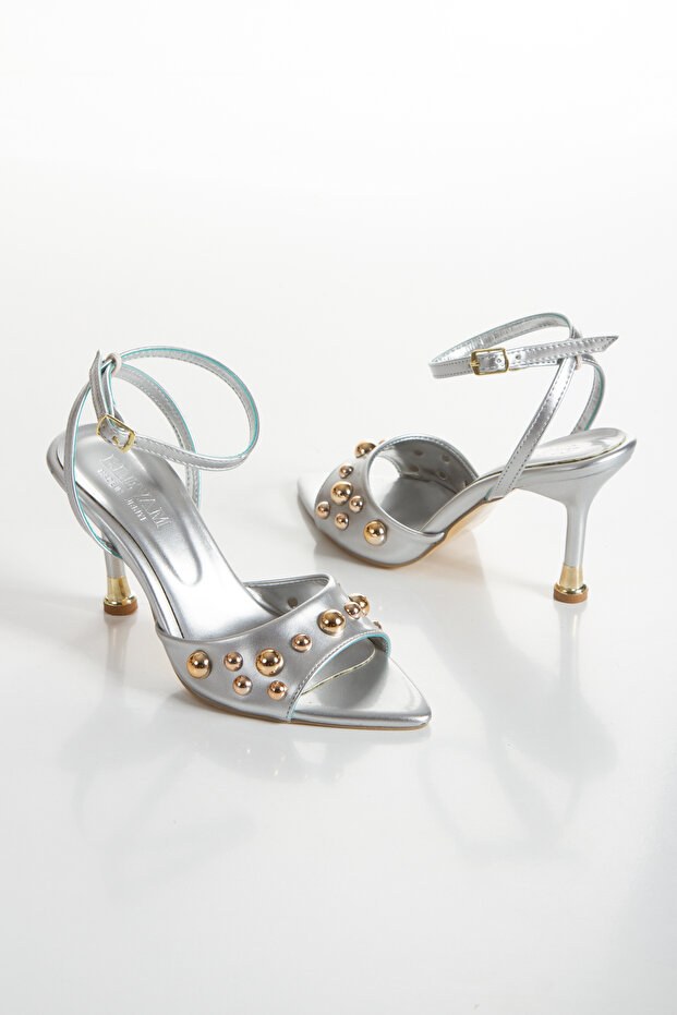 Women's Gold Stone Heeled Pointed Toe Casual