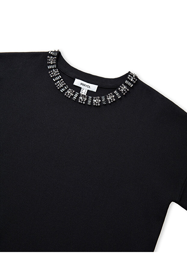 Strass taş aksesuarlı oversize triko - 4