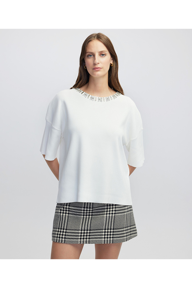 Strass taş aksesuarlı oversize triko - 1