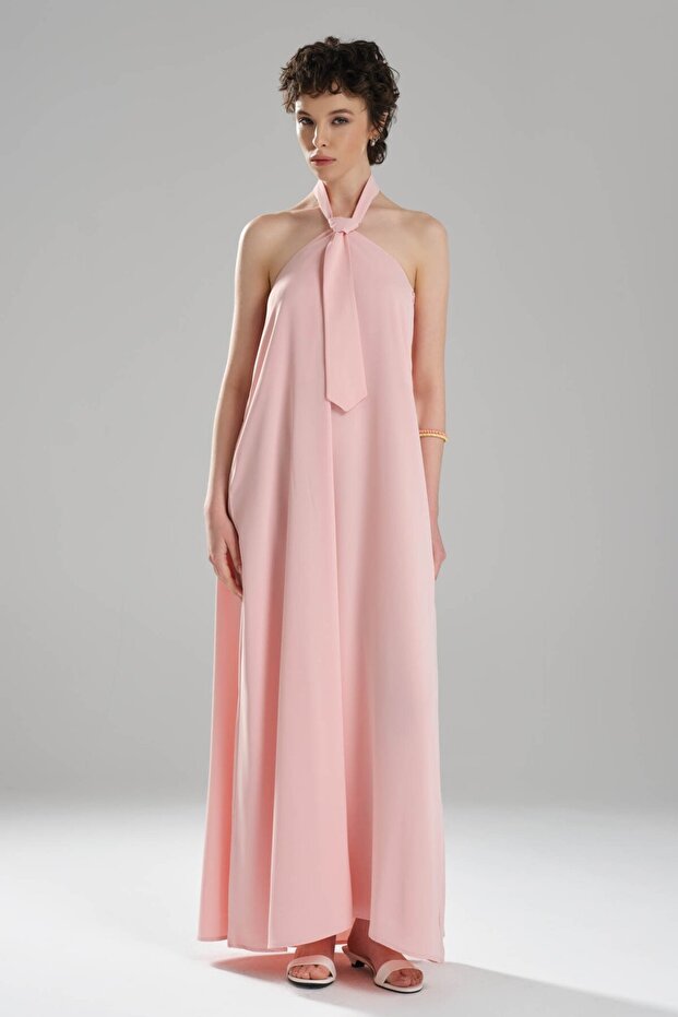 Women's Tie Detailed Backless Design Long Dress