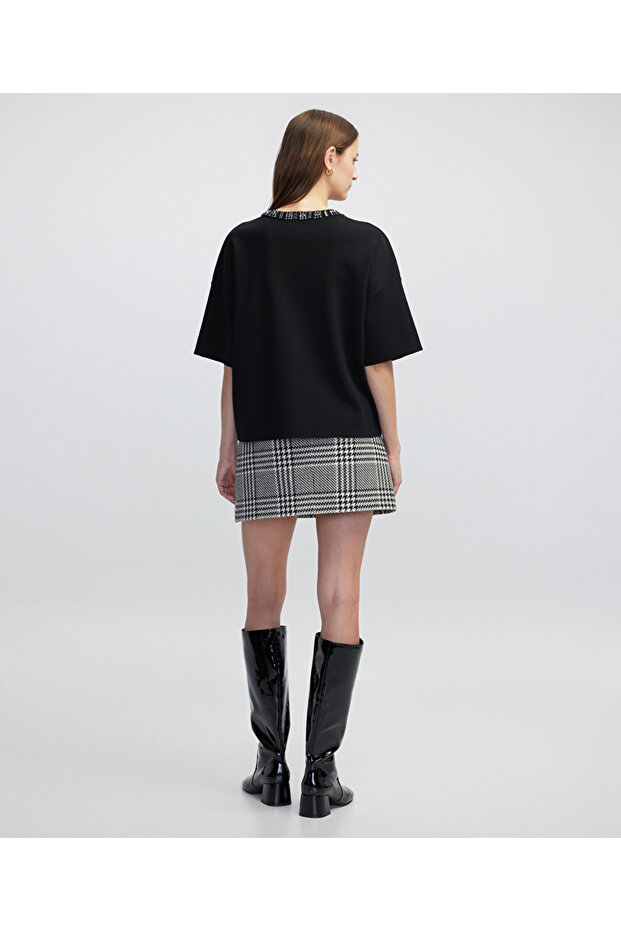 Strass taş aksesuarlı oversize triko - 7