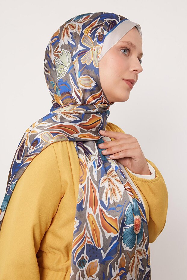 شال من الحرير الهندي بنمط الأزهار - 1