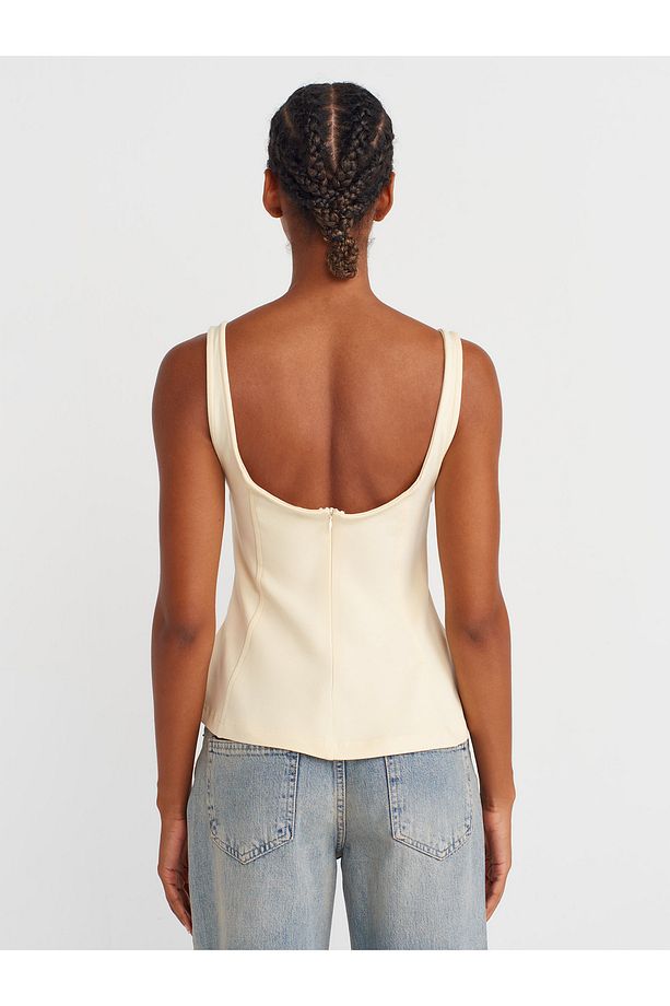 21063 Kalın Askılı Peplum Top-Açık Sarı - 2
