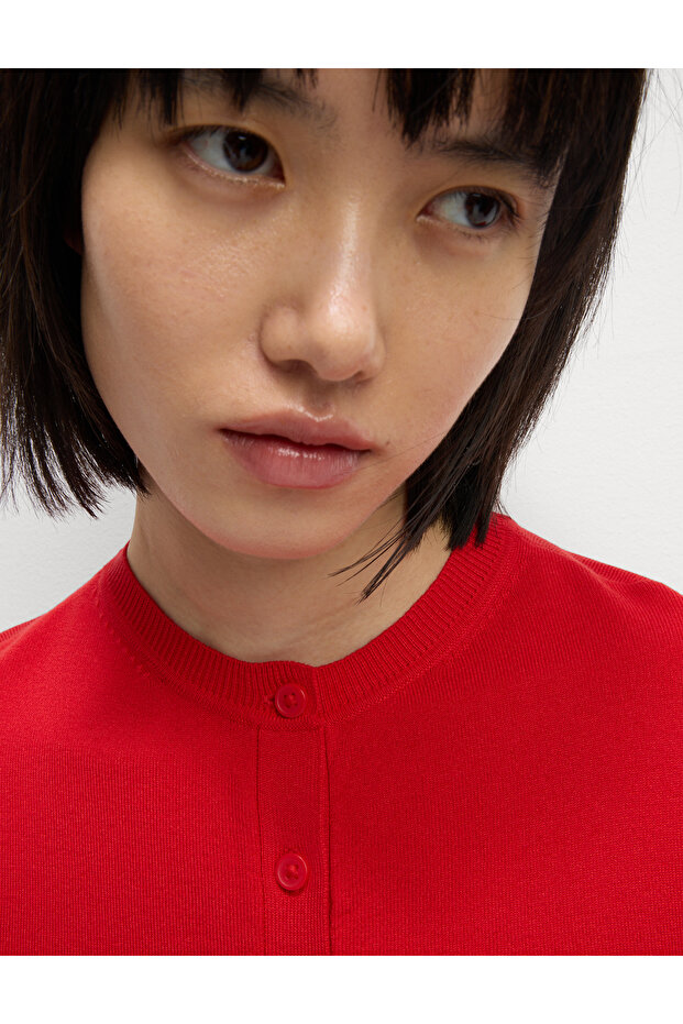 Bisiklet Yaka Düğmeli Hırka - 5