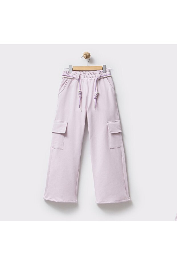 Girl's Elastic High Waist Cargo Pocket 2Ip Sweatpants