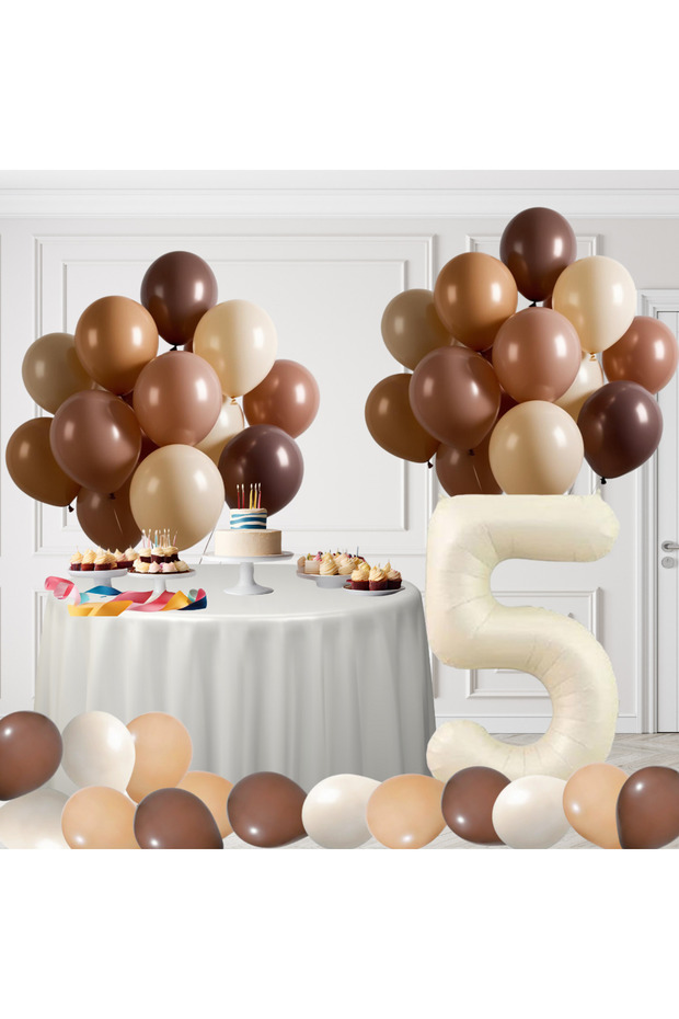 5 Years Old Retro Brown Beige Skin Color Birthday Set Beige Foil Number