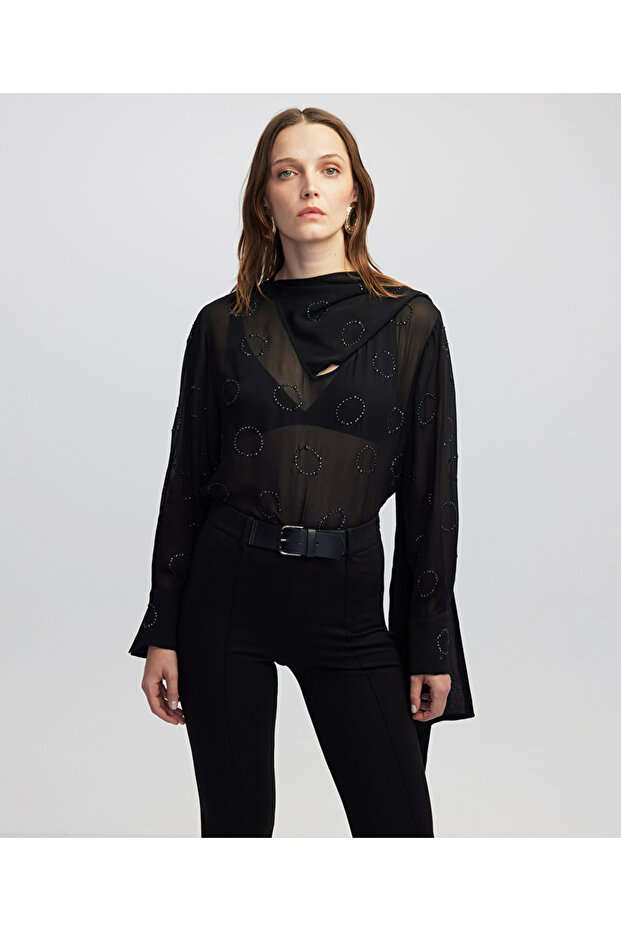 Hotfix baskısı şifon bluz - 6