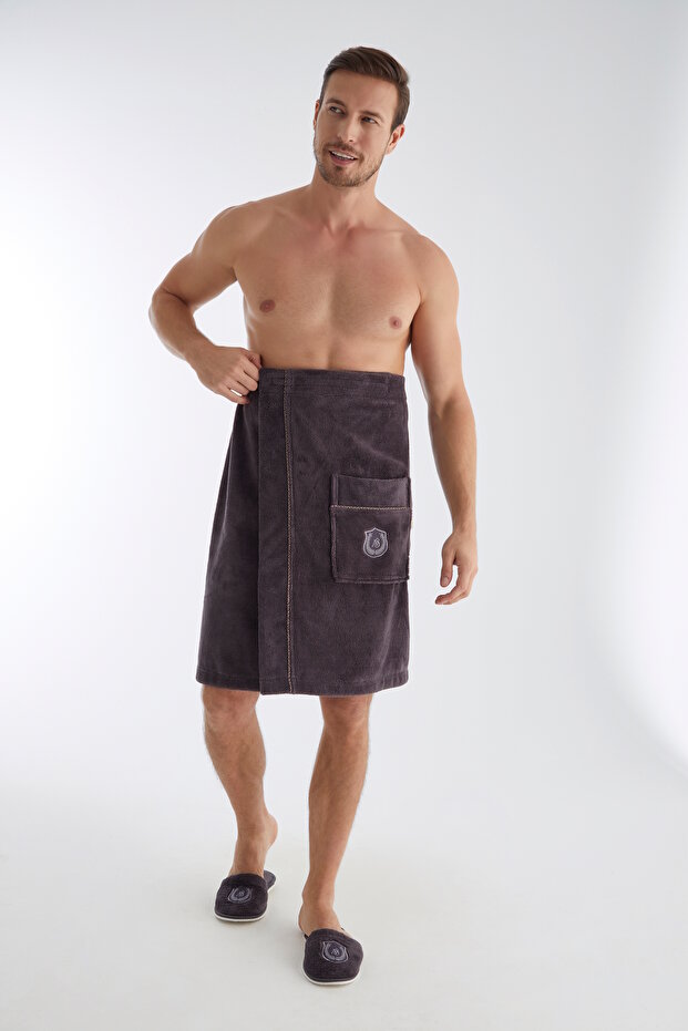 Pocket Embroidered Bamboo Cotton 2-Piece Velcro Bathroom Sauna Set